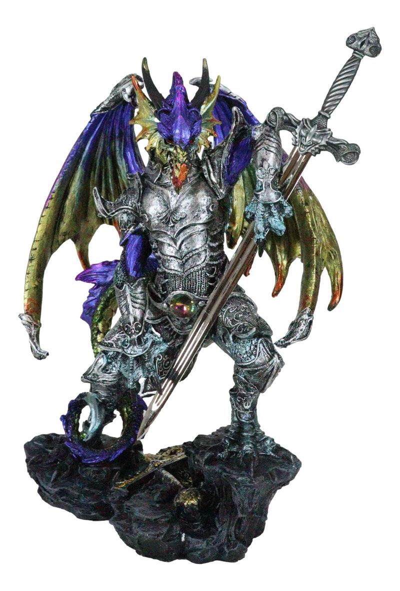 Large Hyperion Rainbow Armored Dragon With Excalibur Sword Letter Opener Decor