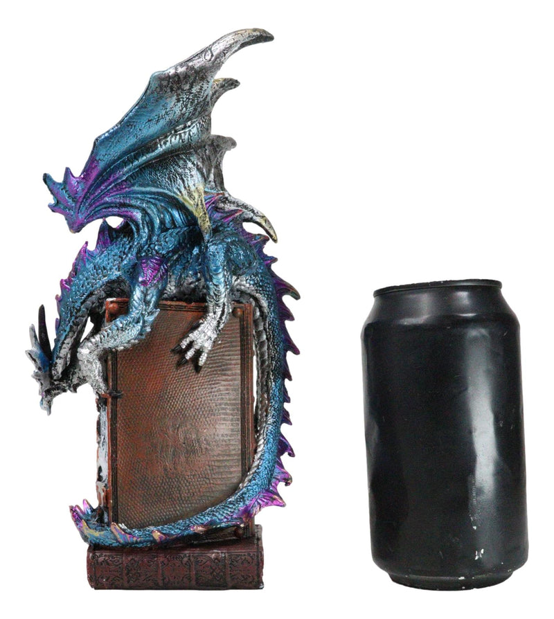 Spell Caster Metallic Ocean Dragon Perching On Necromancy Skull Books Figurine