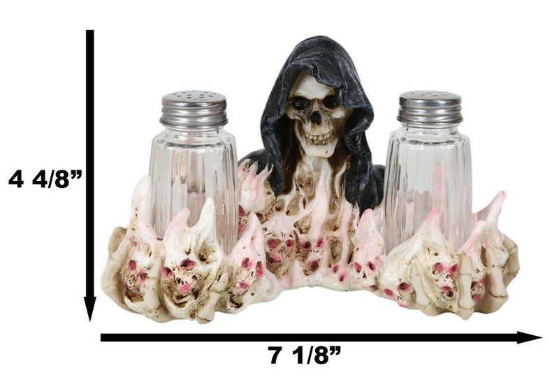 Grim Reaper Skeleton With Damned Souls Lake Of Fire Salt And Pepper Shakers Set