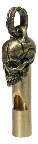 Solid Brass Polished Gold Finish Ghost Skull Head Death Whistle With Ring