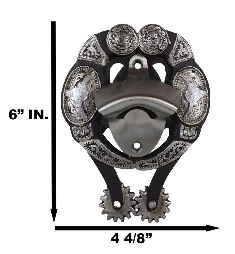 Rustic Western Cowboy Boot Spur With Silver Longhorn Conchos Wall Bottle Opener