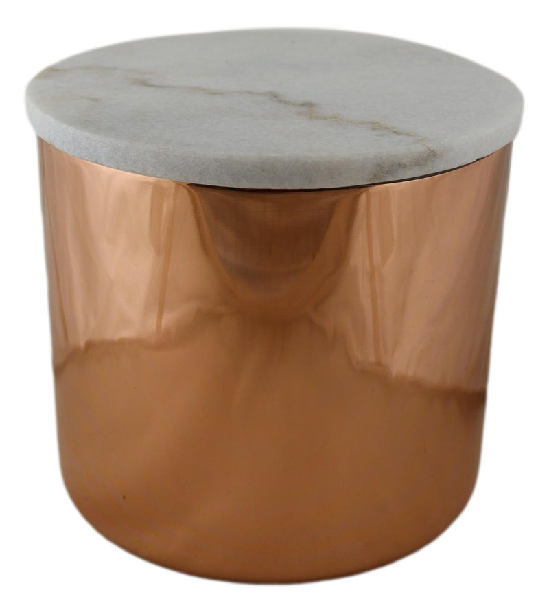 Modern Chic Sleek Copper Plated Storage Canister with Natural Marble Lid 2qt