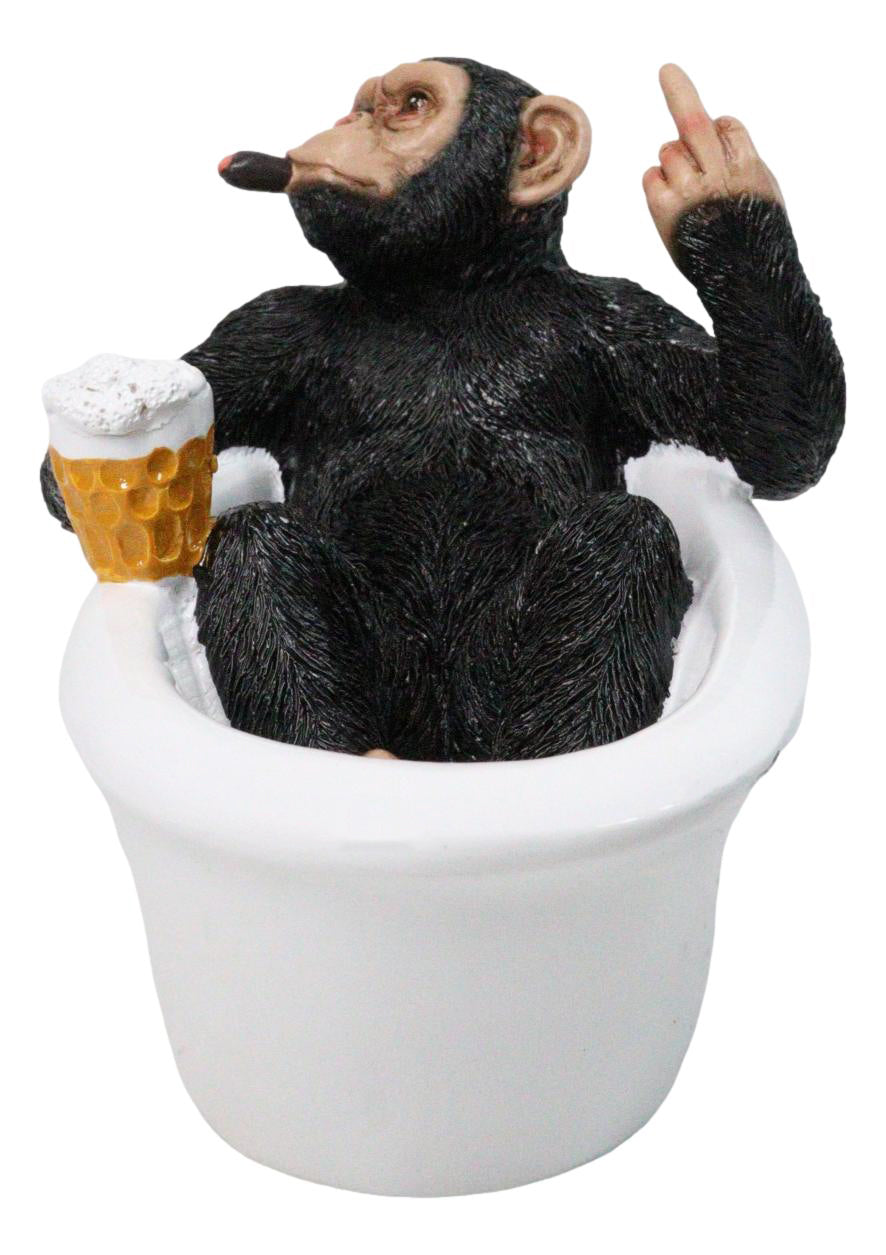 Ebros Funny Chimpanzee in Bathtub Figurine with Cigar Beer & Middle Finger
