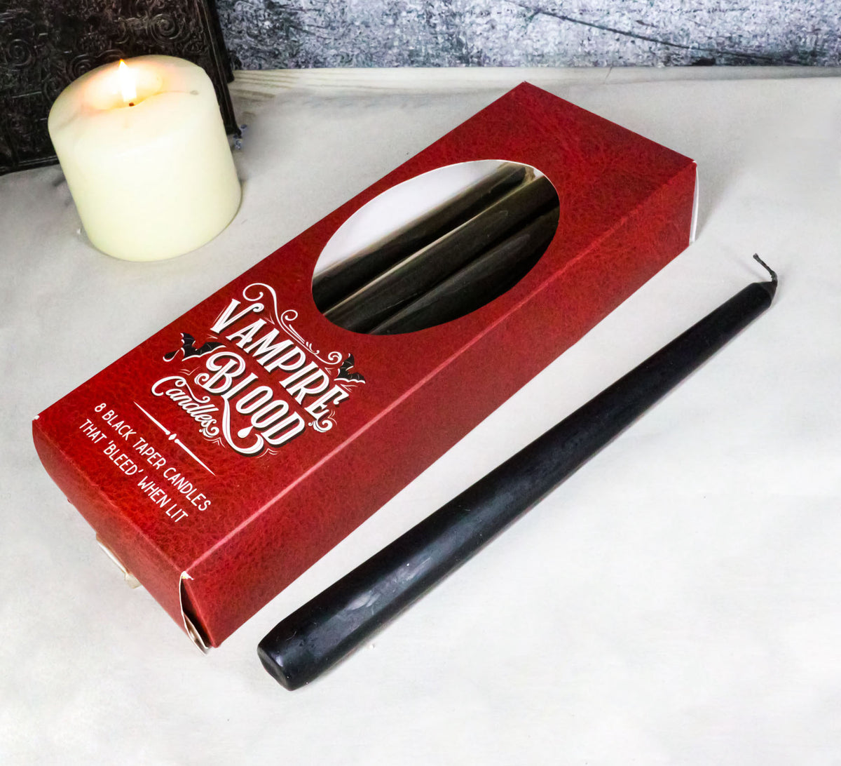 Pack of 8 Witchcraft Ritual Spell Vampire Blood Black Red Taper Candles 10"