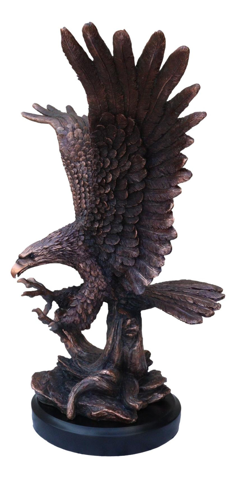 Large 24"H Bald Eagle With Open Wings By Tree Top Bronze Electroplated Statue