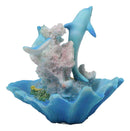 Marine Ocean 2 Blue Dolphins Swimming By Coral Reef and Clam Seashell Figurine