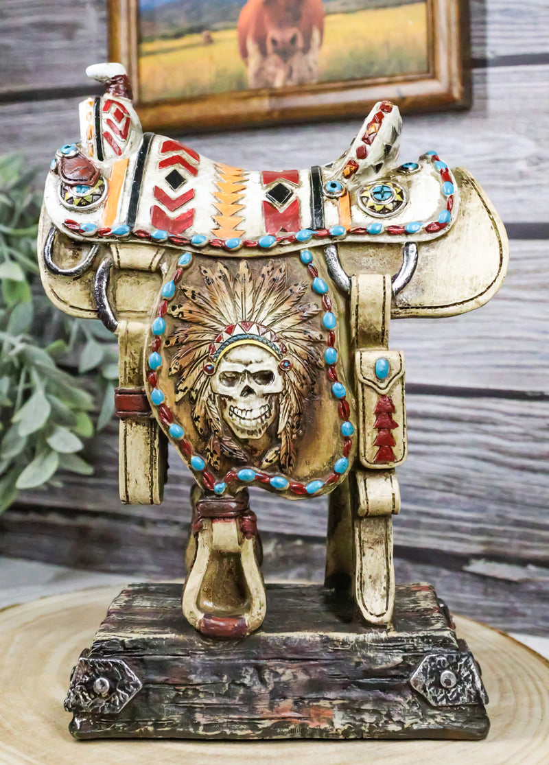 Rustic Southwest Indian Chieftain Roach Skull Cowboy Horse Saddle Figurine