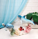 Ocean Dolphin Sea Turtle Clownfish Swimming By Coral Reef Sea Anemone Figurine