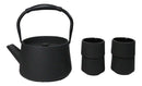 Black Modern Straight Edge Tetsubin Cast Iron Teapot 33oz And 4 Tea Cups Set