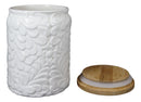 Set of 2 Ceramic White Floral Air Tight Canister Storage Jars Bamboo Lid 20oz