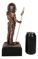 Indian Chief Hero With Spear Hunter Electroplated Bronze Figurine With Base