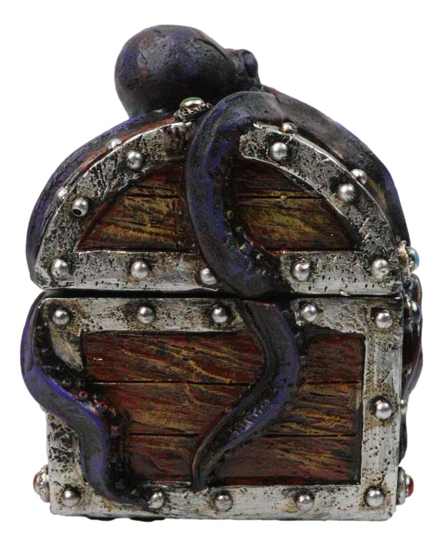 Nautical Octopus Tentacles On Small Treasure Chest Decorative Trinket Box Figure