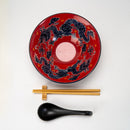 Red Dragon King Ceramic Ramen Rice Bowl With Soup Spoon Chopsticks And Rest Set