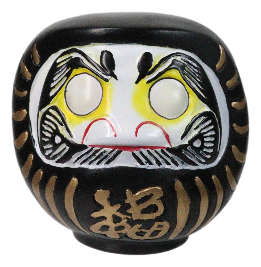 Black Talisman of Stability Japanese Zen Daruma Figurine With Unpainted Eyes
