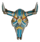 Set of 2 Red and Blue Western Robotic Cyborg Horned Cow Skull Wall Decors