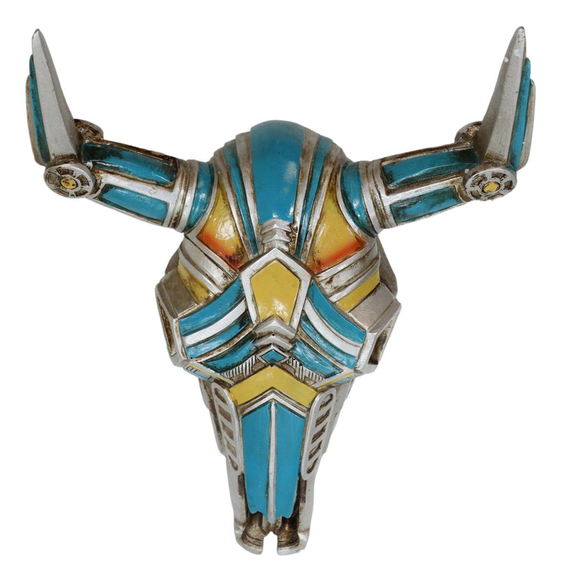 Set of 2 Red and Blue Western Robotic Cyborg Horned Cow Skull Wall Decors