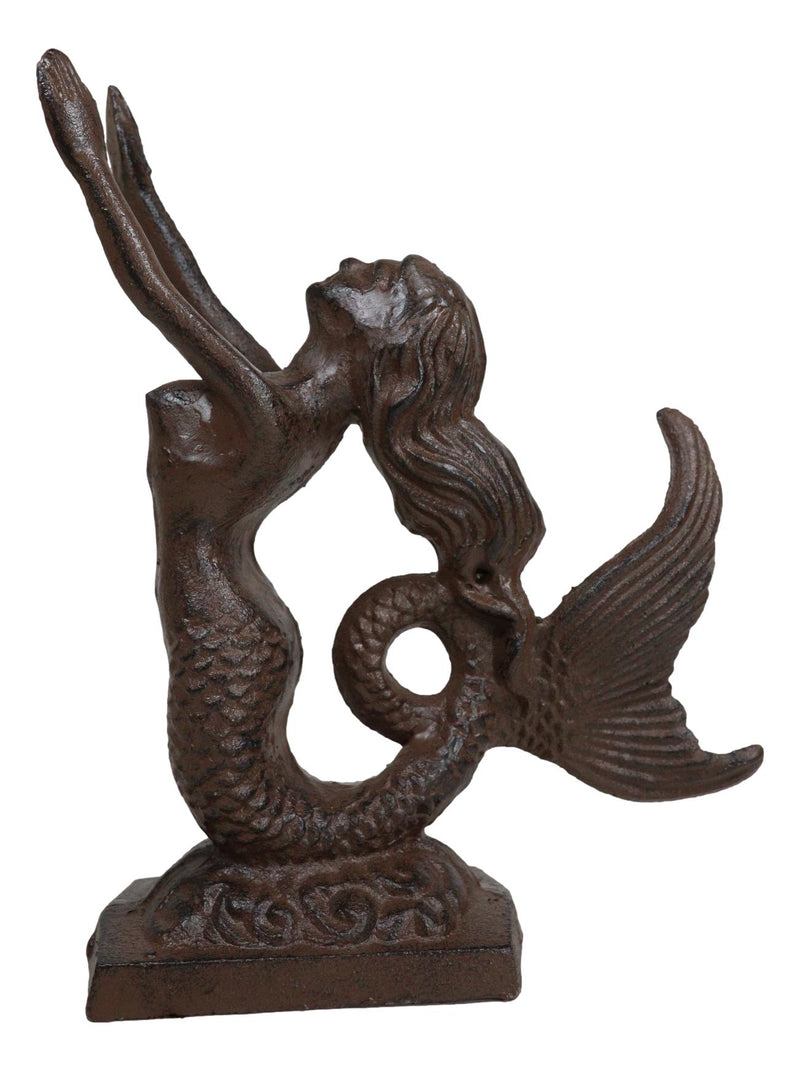 Cast Iron Rustic Nautical Siren Mermaid With Curling Tail Door Stopper Doorstop