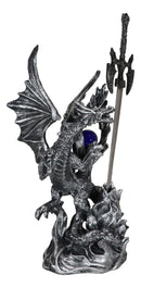 Fantasy Gothic Fiery Azure Dragon With Orb And Rune Sword Letter Opener Figurine