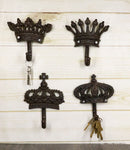 Pack Of 4 Cast Iron Medieval Royalty King and Queen Crowns Wall Coat Hooks