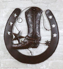 15"D Rustic Western Lucky Horseshoe Cowboy Boot Spur Stars Metal Wall Decor Sign