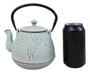 Rustic Mint Green Leaves Design Cast Iron Tetsubin Teapot With Enamel Liner 32oz