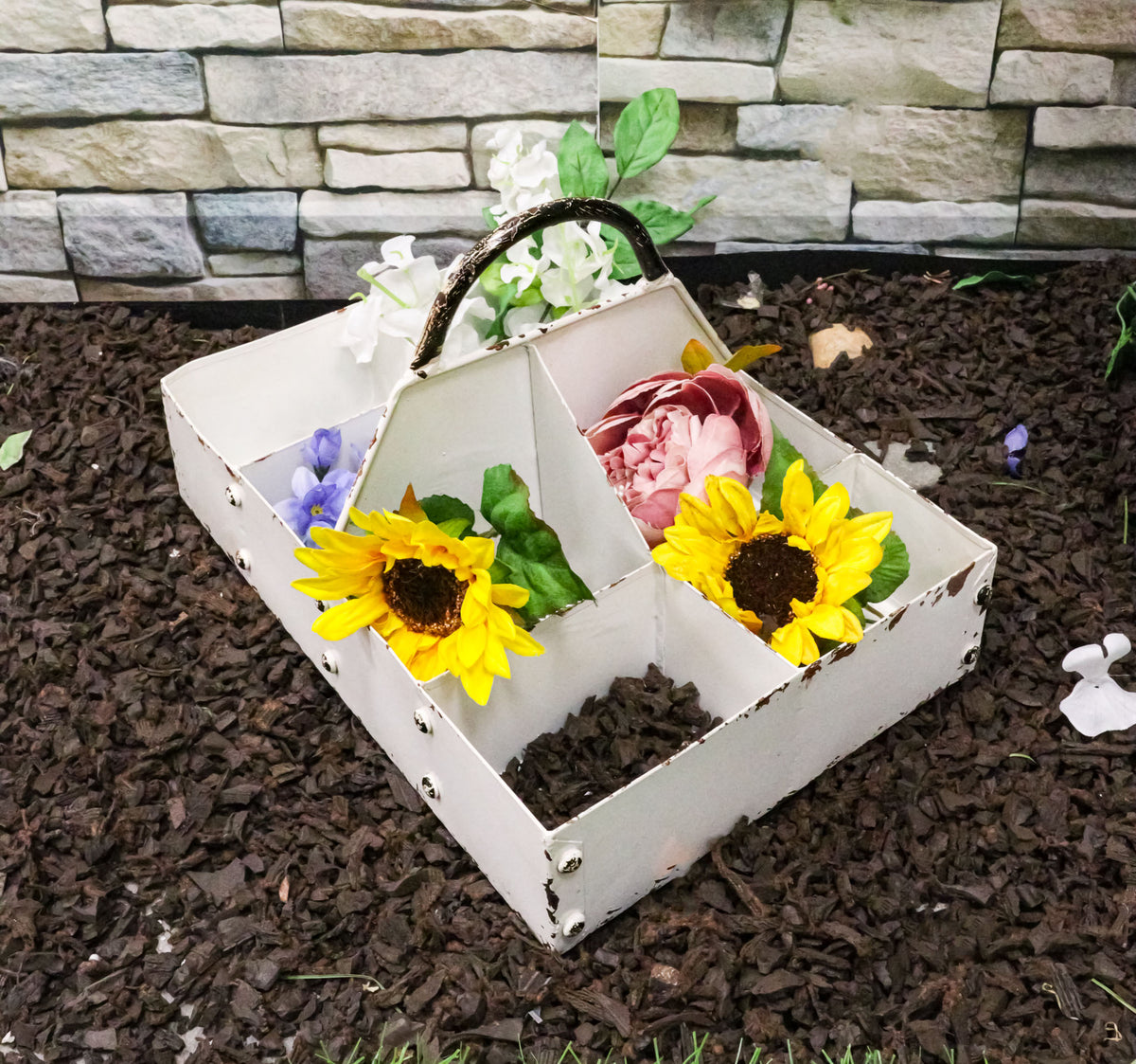 White Vintage Distressed Metal 8 Divided Section Seeding Tray Planter Pot 14"L