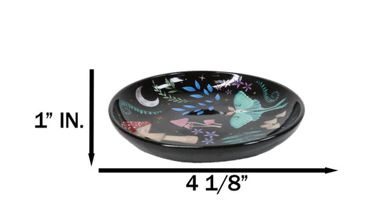 Ceramic Gothic Wicca Dark Forest Toadstool Mushrooms Luna Moth Trinket Dish