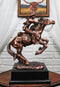 Rustic Western Wild Cowboy Bracing On A Galloping Horse Bronzed Resin Statue