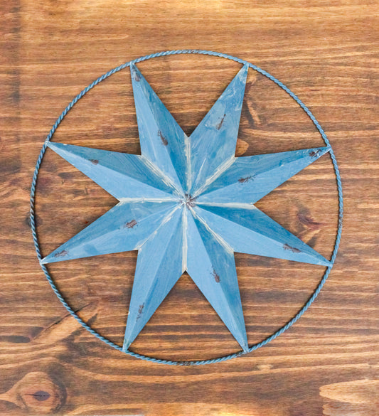 Blue Large 18"D Metal Vintage Rustic Western 8 Pointed Star Circle Wall Decor