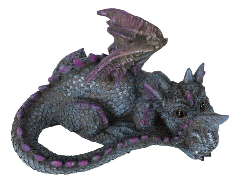 Whimsical Fantasy Purple Shy Garden Dragon Hatchling Hiding Behind Tail Figurine