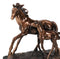 Rustic Western 2 Strolling Mare And Foal Equine Horses In Bronzed Resin Statue