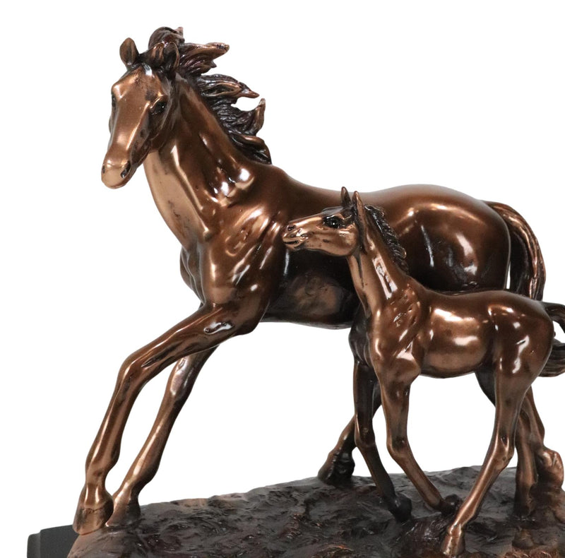 Rustic Western 2 Strolling Mare And Foal Equine Horses In Bronzed Resin Statue