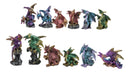 Set Of 12 Colorful Metallic Behemoth Dragons In Multiple Poses Mini Figurines