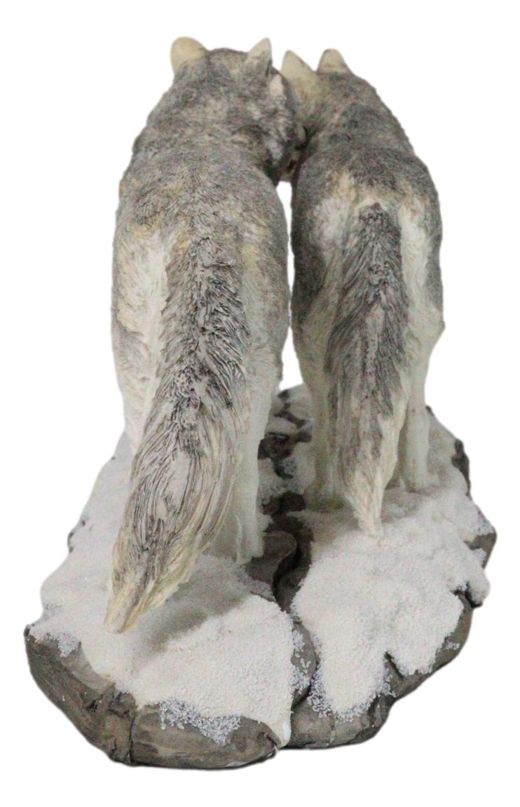 Winter Woodlands Moon Twilight Romance Arctic Snow Wolf Couple Figurine 11.5"L