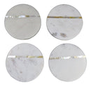 White Banswara Marble with Gold Metal Striped Inlay Accent 4 Piece Coaster Set