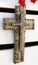 10"H Rustic Western Chiseled And Chipped Faux Wood Layered Wall Cross Crucifix