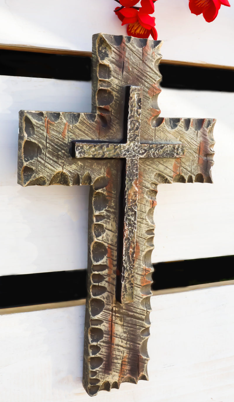 10"H Rustic Western Chiseled And Chipped Faux Wood Layered Wall Cross Crucifix