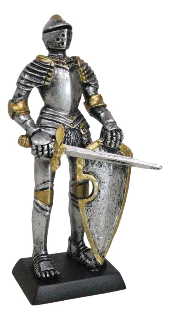 Medieval Valiant Knight Suit Of Armor With Sword And Spade Shield Mini Figurine