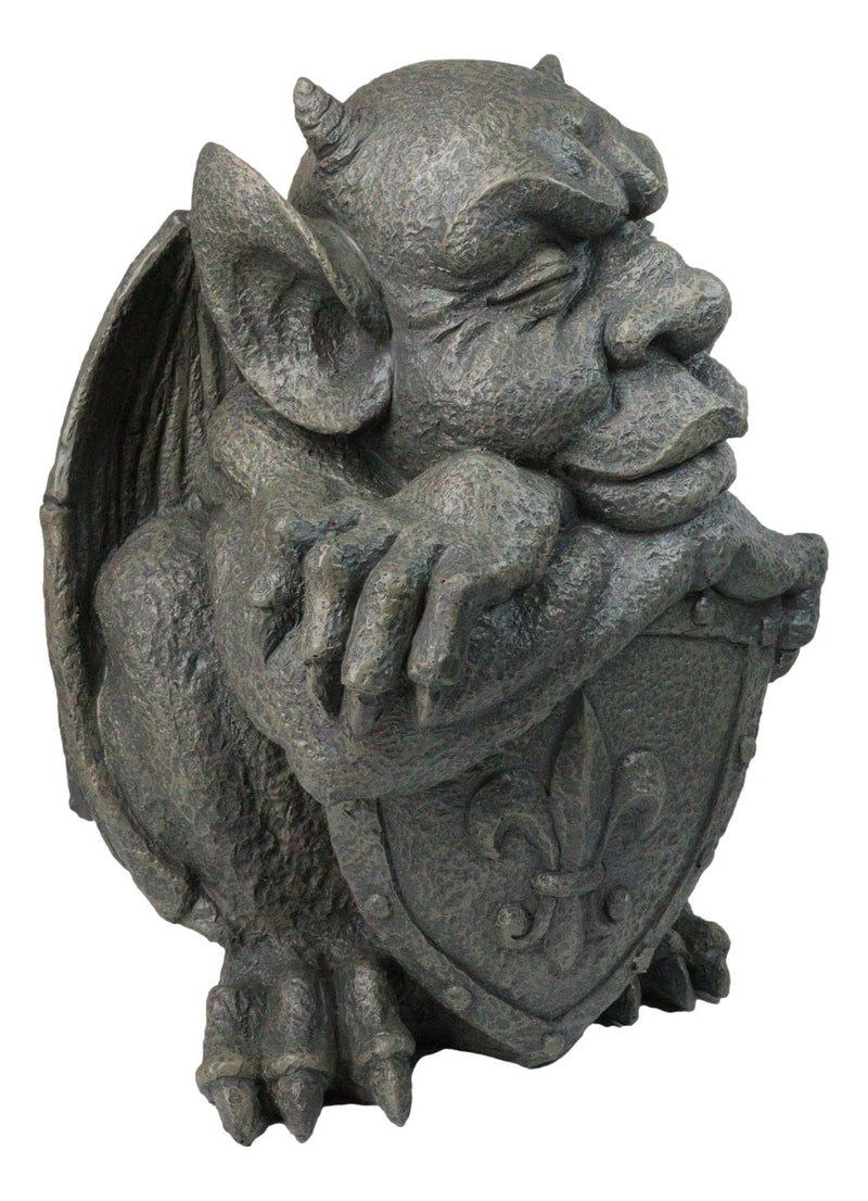 Gothic Stoic Warrior Notre Dame Gargoyle Shield Bearer Chimera Figurine 12"H