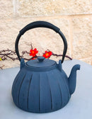 Dark Gray Wide Base Vertical Lines Design Medium Cast Iron Teapot 33oz Tea Pot