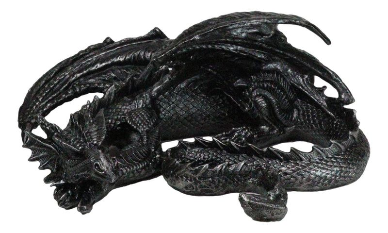 Medieval Fantasy Horned Black Soma Dragon At Repose Collectible Figurine 11"L