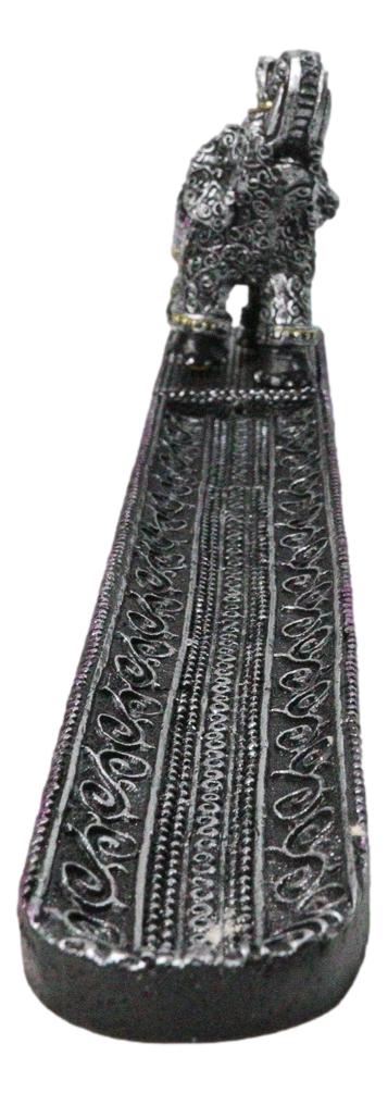 Feng Shui Buddhist Thai Tooled Elephant Trunk Up Incense Burner Holder 9.5 Inch