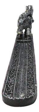 Feng Shui Buddhist Thai Tooled Elephant Trunk Up Incense Burner Holder 9.5 Inch