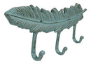 Set of 2 Green White Native Indian Dreamcatcher Feathers 3-Pegs Triple Wall Hook