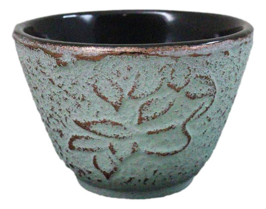 Pack Of 4 Seafoam Green Floral Petals Cast Iron Tetsubin Textured Tea Cups 3oz
