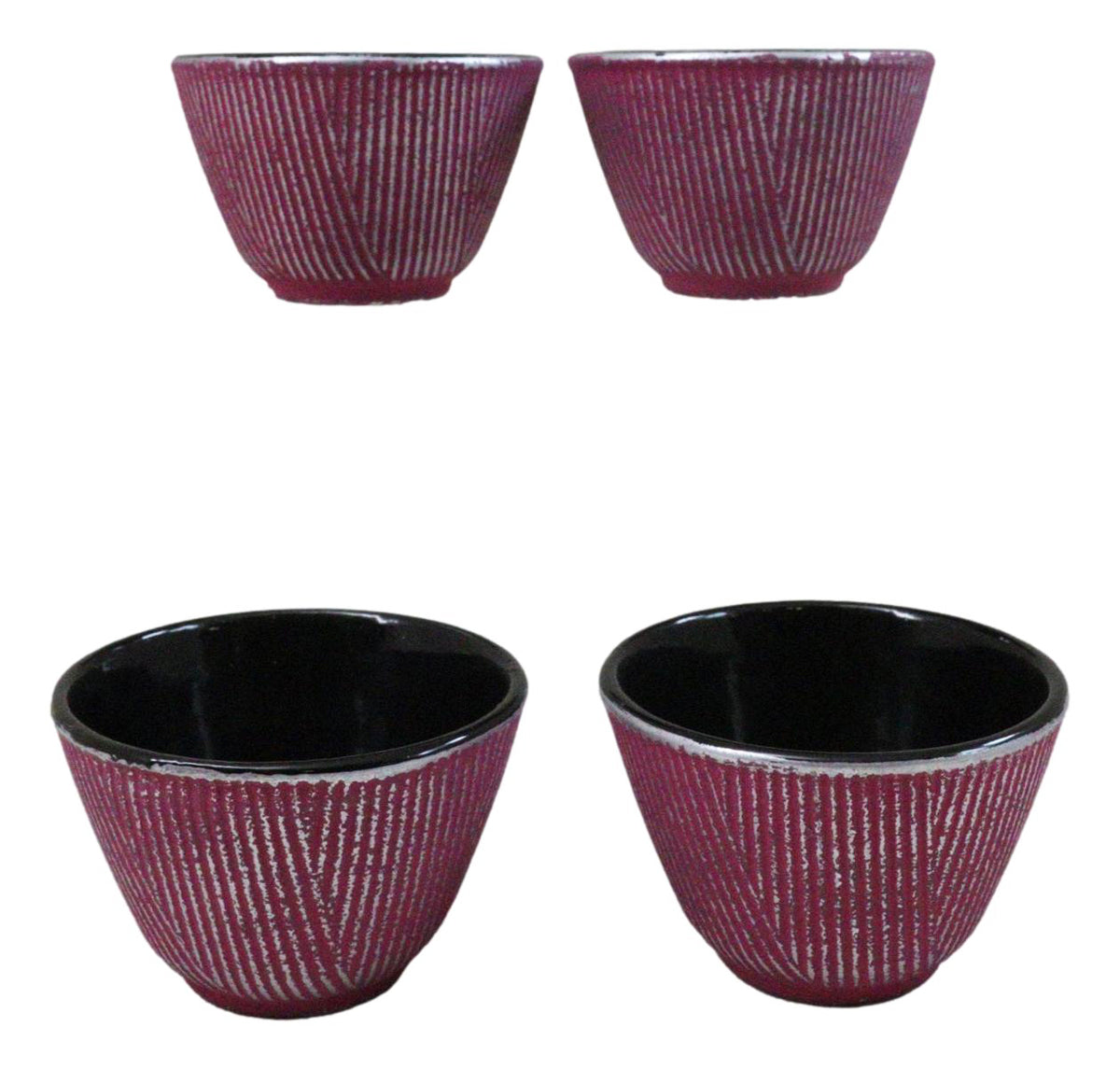 Pack Of 4 Magenta With Silver Hues Cast Iron Tetsubin Textured Tea Cups 3oz