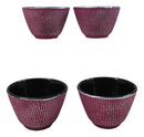 Pack Of 4 Magenta With Silver Hues Cast Iron Tetsubin Textured Tea Cups 3oz