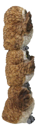 Stacked See Hear Speak No Evil Wise Fat Brown Great Horned Owls Figurine 8"H