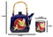 Golden Crane With Red Moon Blue Ceramic Hexagonal Teapot With 4 Tea Cups Set