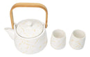 White Marble Vein Porcelain 22oz Teapot And 2 Tea Cups With Bamboo Tray Set